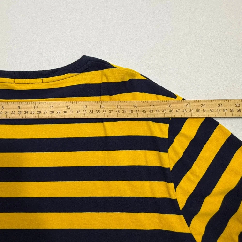 Polo Ralph Lauren T Shirt Mens Large L Yellow Navy Blue Striped Crewneck Skater